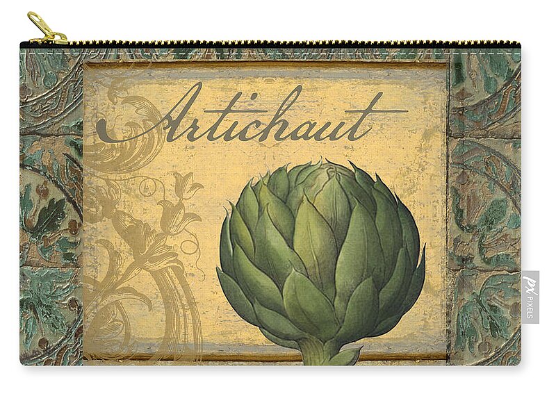 Olives Zip Pouch featuring the painting Tavolo, Italian Table, Artichoke by Mindy Sommers