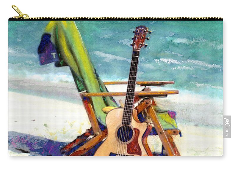 Guitar Paintings Zip Pouch featuring the painting Taylor at the Beach by Andrew King