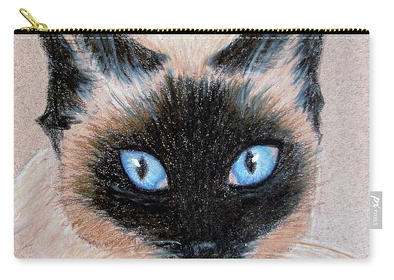 Siamese Zip Pouch featuring the drawing Tazzy by Jamie Frier
