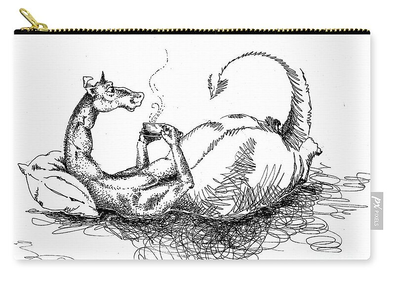 Dragon Zip Pouch featuring the drawing Tea Etiquette by K M Pawelec