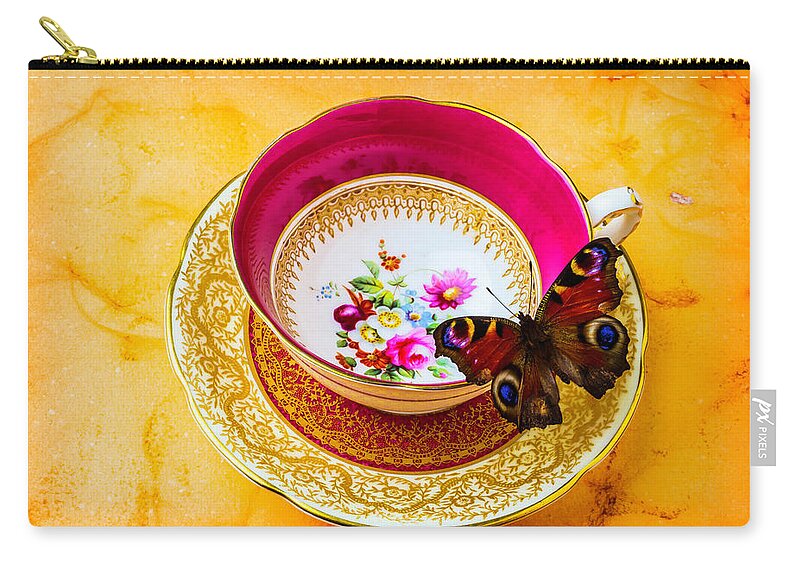 Colorful Zip Pouch featuring the photograph Tea Time With Butterfly by Garry Gay