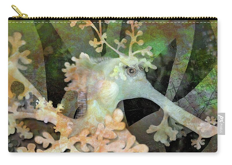 Seadragon Carry-all Pouch featuring the digital art Teal Leafy Sea Dragon by Sand And Chi