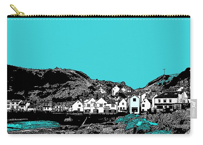 Staithes Zip Pouch featuring the painting Teal Staithes by Tracy-Ann Marrison