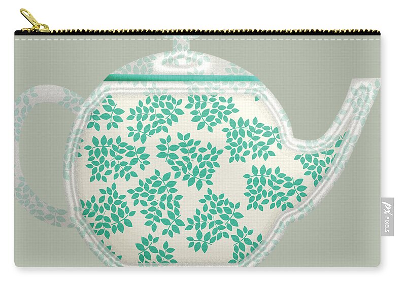 Teapot Zip Pouch featuring the digital art Teapot Garden Party 1 by Pristine Cartera Turkus