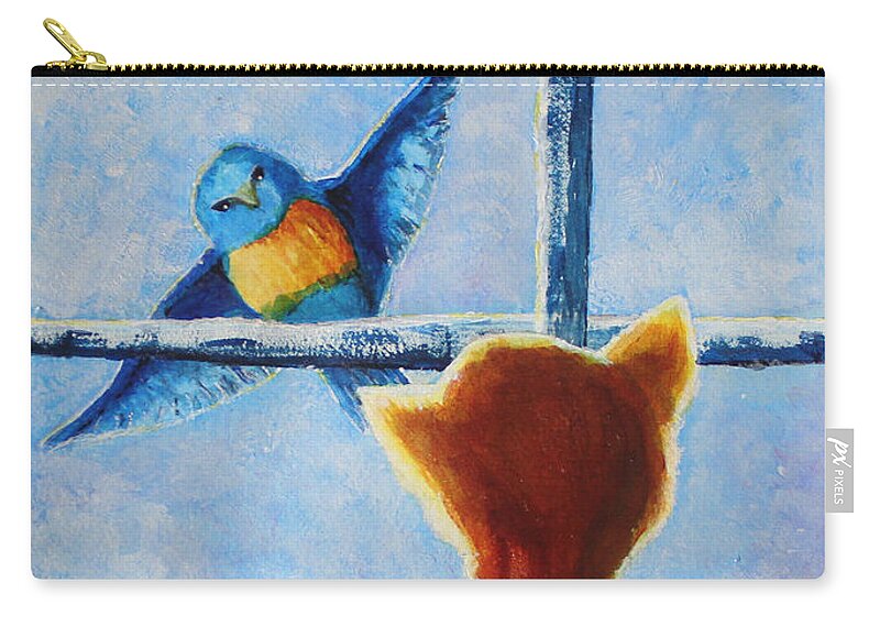 Bird Zip Pouch featuring the painting Teasing Bird by April Burton