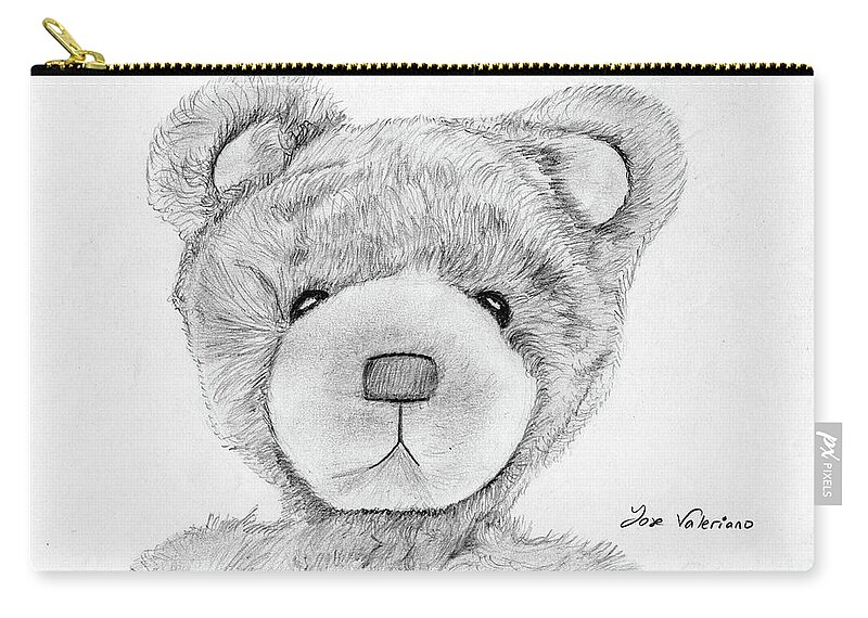 Ink Zip Pouch featuring the drawing Teddybear Portrait by Martin Valeriano