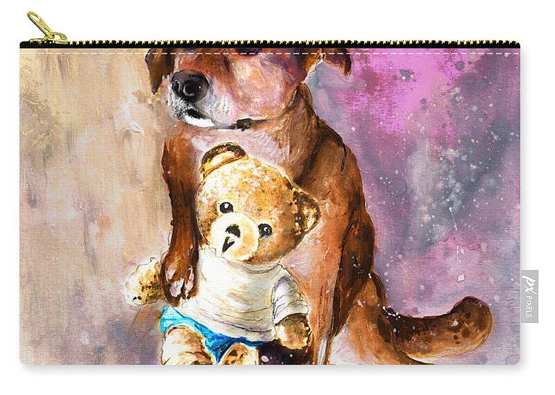 Truffle Mcfurry Zip Pouch featuring the painting Teddy Bear Caramel And Dog Douchka by Miki De Goodaboom