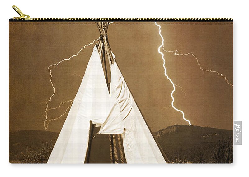 Tee Pee Zip Pouch featuring the photograph Tee Pee Lightning by James BO Insogna