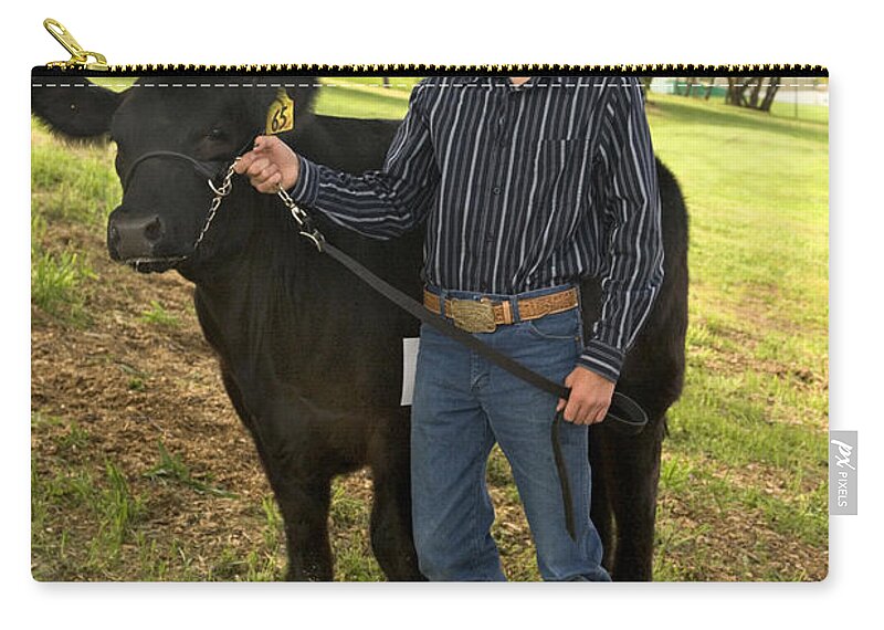 Competition Zip Pouch featuring the photograph Teen And Black Angus Steer by Inga Spence