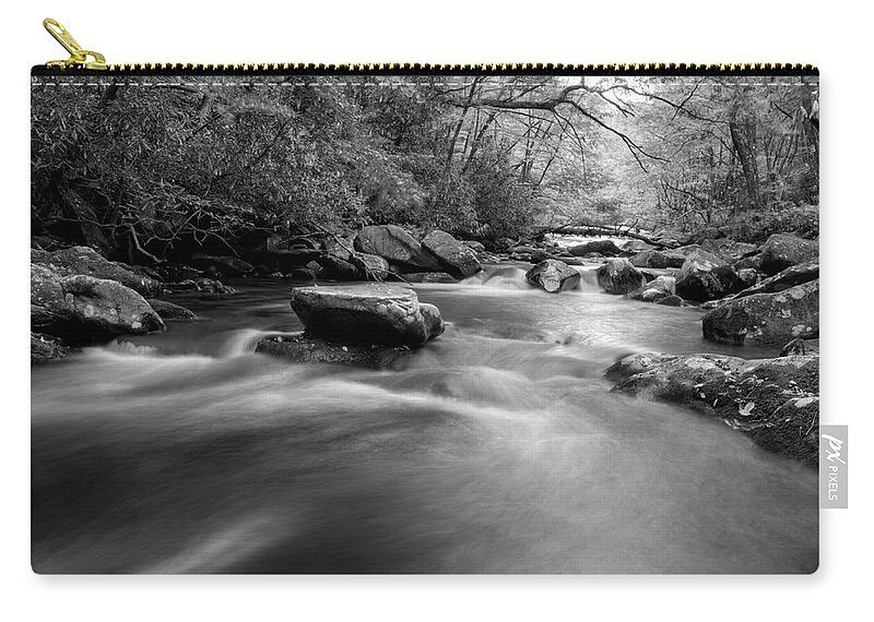 Tellico River Zip Pouch featuring the photograph Tellico Waters In Black and White by Greg and Chrystal Mimbs