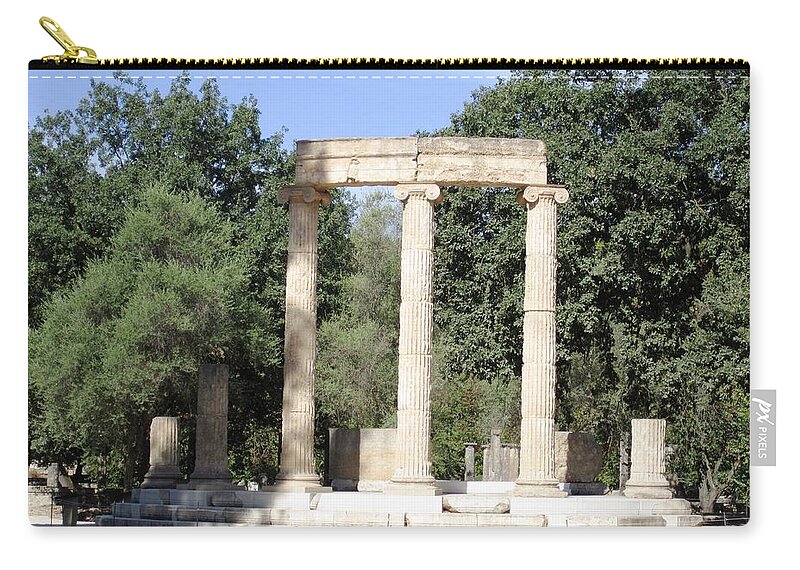 Olympia Zip Pouch featuring the photograph Temple of Zeus Ancient Ruins in Olympia Greece by John Shiron