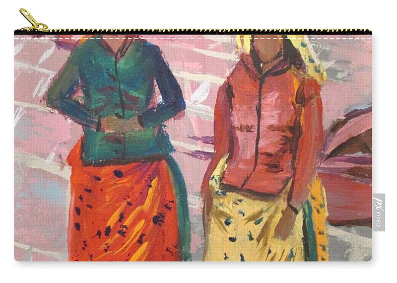 India Zip Pouch featuring the painting Temple Women by Jennylynd James