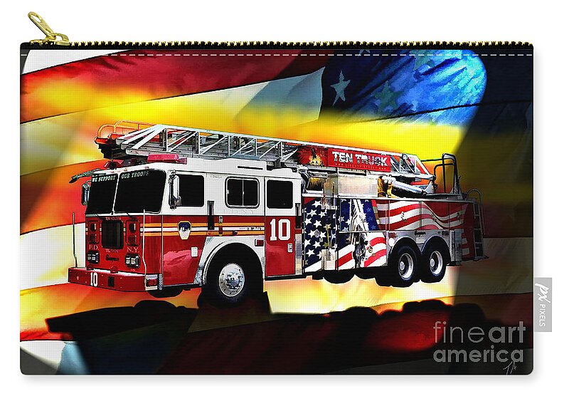 Seagrave Zip Pouch featuring the digital art Ten Truck FDNY by Tommy Anderson