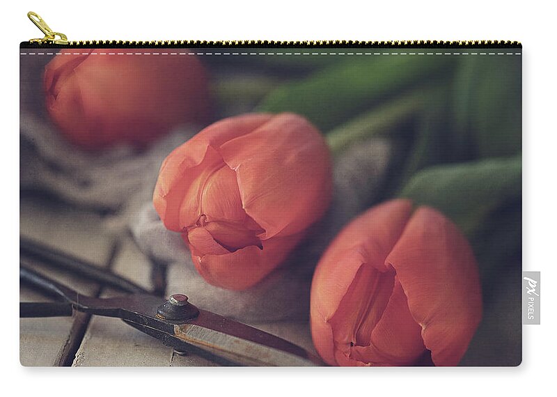 Spring Zip Pouch featuring the photograph Tending the Tulips by Teresa Wilson