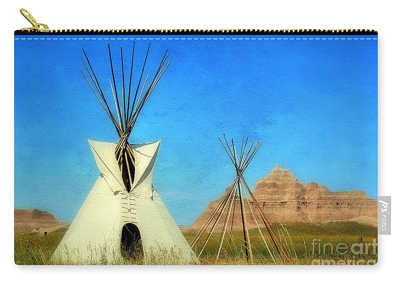 Badlands Zip Pouch featuring the photograph Tepee in Badlands by Teresa Zieba