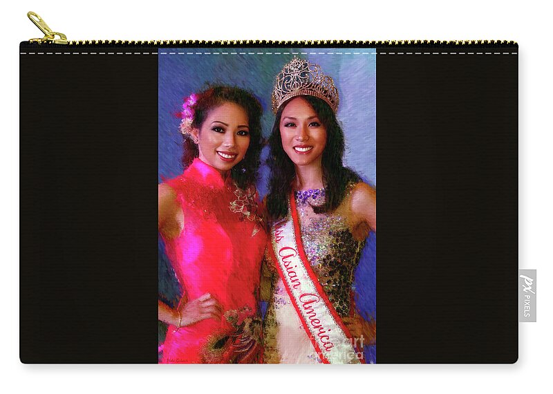 Miss Asian America 2016 Jessica Lim Zip Pouch featuring the photograph Teresa Hoang And Miss Asian America 2016 Jessica Lim by Blake Richards