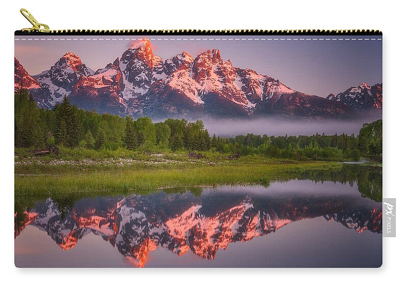 Sunrise Zip Pouch featuring the photograph Teton Awakening by Darren White