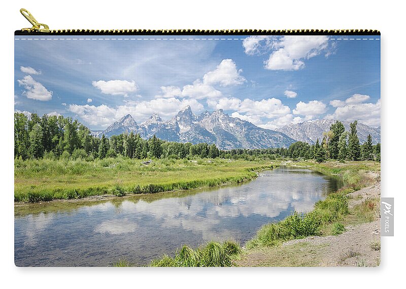 Grand Tetons Zip Pouch featuring the photograph Tetons at Schwabacher Landing by Margaret Pitcher