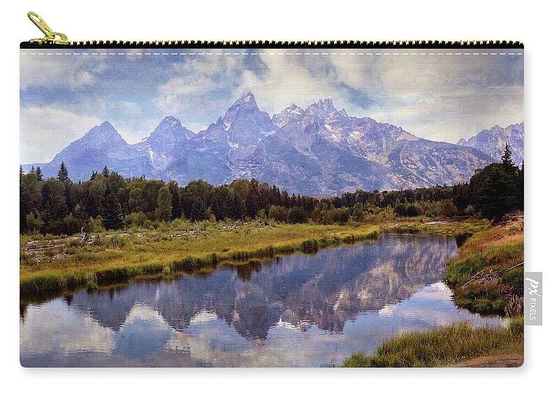Grand Teton National Park Zip Pouch featuring the photograph Tetons At The Landing 1 by Marty Koch
