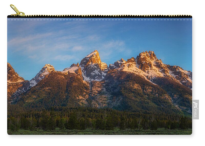 Landscape Zip Pouch featuring the photograph Teton's First Light by Darren White