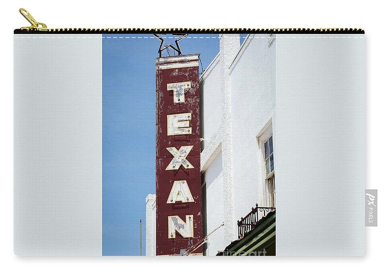 Sign Zip Pouch featuring the photograph Texan Theater - Junction Texas by Debra Martz