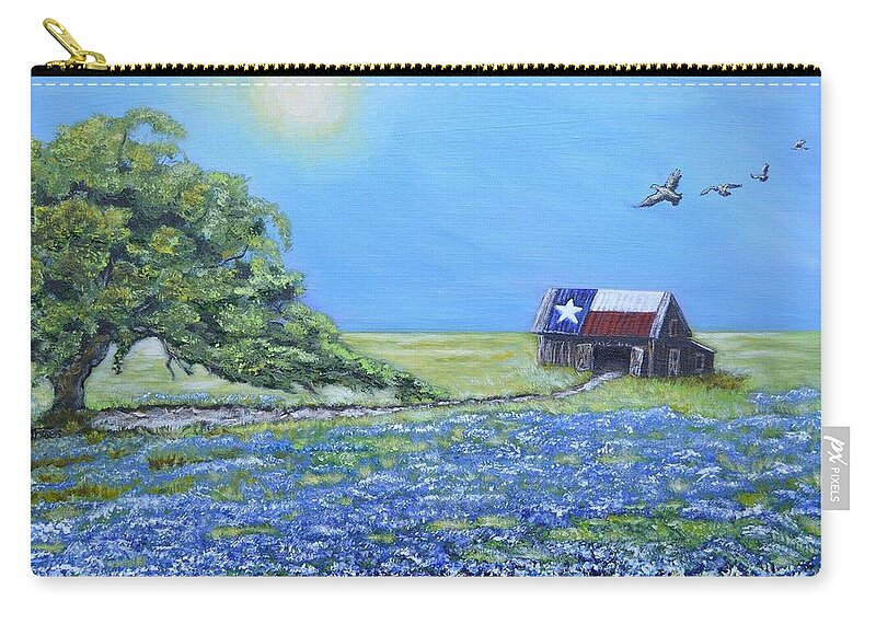 Texas Landscape Zip Pouch featuring the painting Texas Barn and Live Oak by Melissa Torres