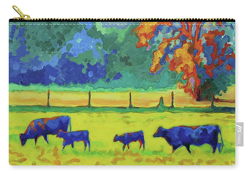 Texas Cows And Calves Zip Pouch featuring the painting Texas Cows and Calves at Sunset Painting T Bertram Poole by Thomas Bertram POOLE
