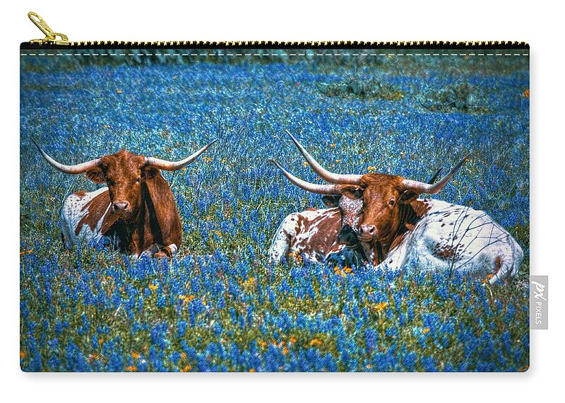 Longhorn Zip Pouch featuring the digital art Texas in Blue by Linda Unger
