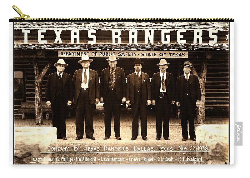 Texas Zip Pouch featuring the photograph Texas Rangers Company B at their Dallas Headquarters 1938 by Peter Ogden