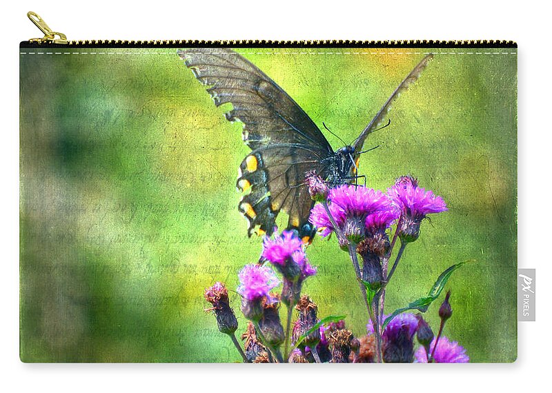 Butterfly Zip Pouch featuring the photograph Textured Art - Black Butterfly by Kerri Farley