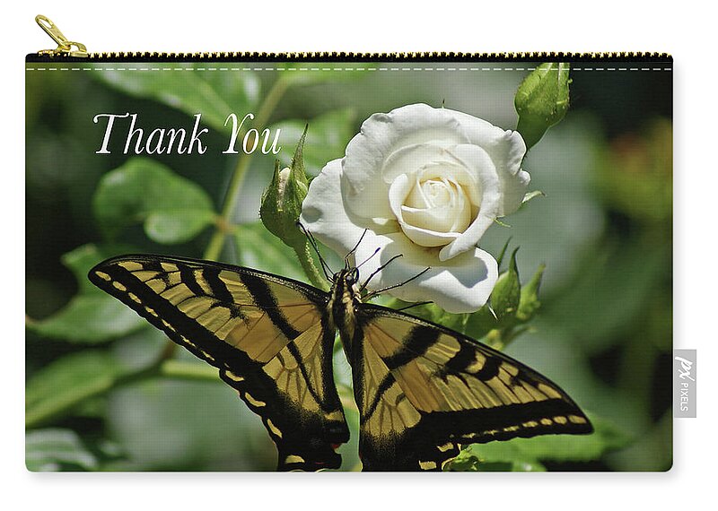 Card Zip Pouch featuring the photograph Thank You Butterfly by Debby Pueschel