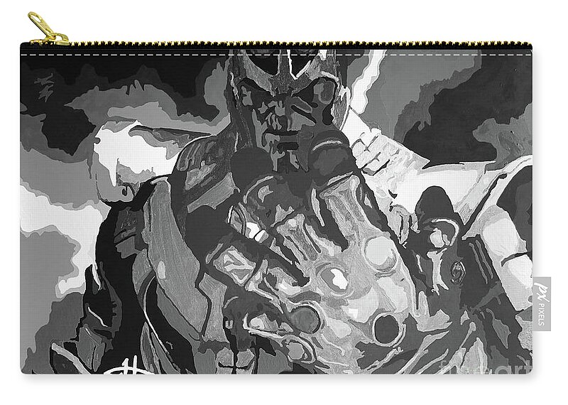 Black & White Zip Pouch featuring the painting Thanos-Call to Arms_BW by Kelly Hartman
