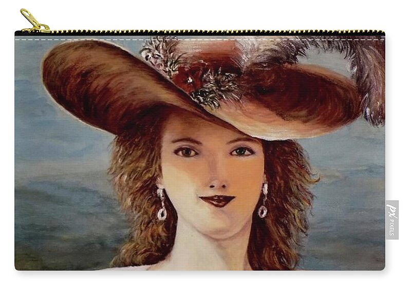 Feather Zip Pouch featuring the painting That Feather in Her Hat by Judy Kirouac