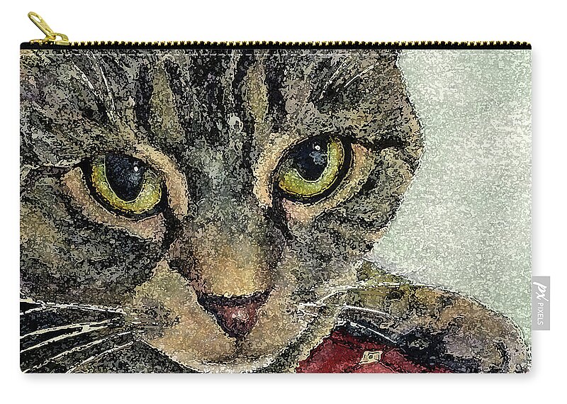 Tabby Cat Zip Pouch featuring the painting That's Just Purrfect by Malanda Warner