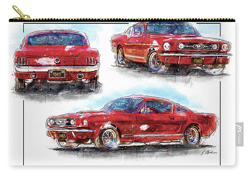 Mustang Zip Pouch featuring the digital art The 1965 Ford Mustang Fastback I by Gary Bodnar