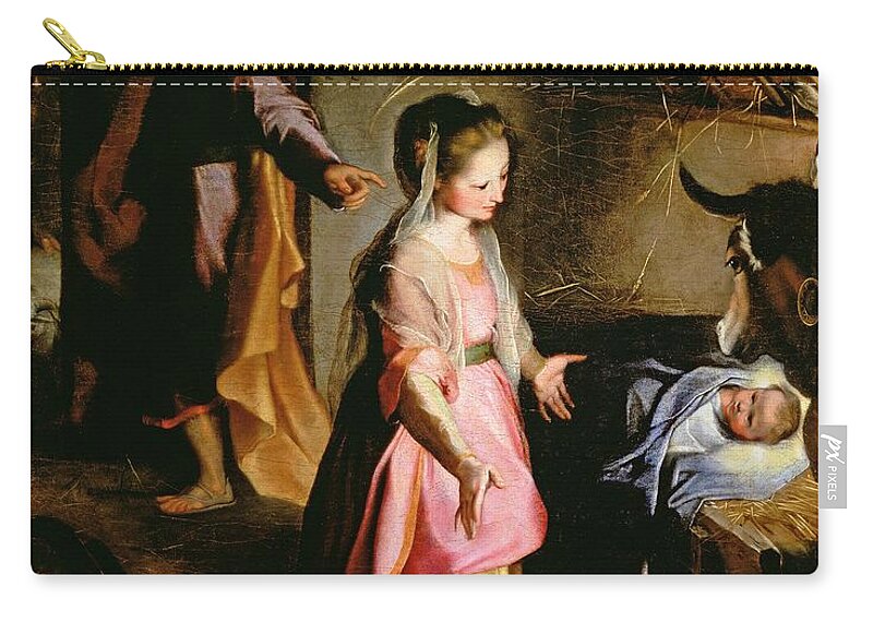 Nativity Zip Pouch featuring the painting The Adoration of the Child by Federico Fiori Barocci or Baroccio
