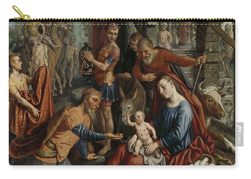  Zip Pouch featuring the painting The Adoration of the Magi, 1560 by Vincent Monozlay