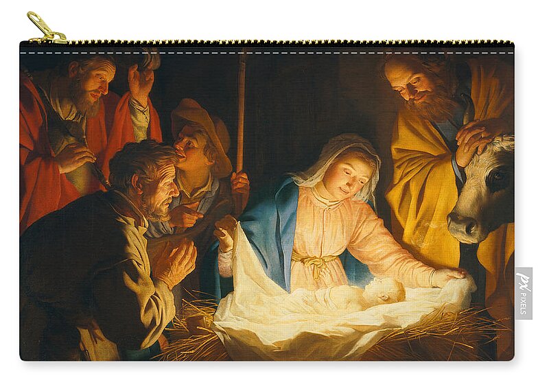 Nativity Zip Pouch featuring the painting The Adoration of the Shepherds by Gerrit van Honthorst