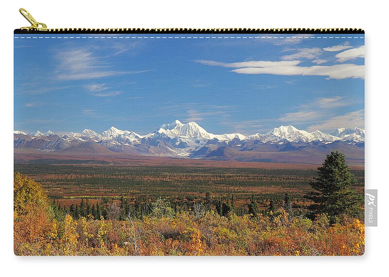 Alaska Zip Pouch featuring the photograph The Alaska Range From The Denali Highway by Steve Wolfe