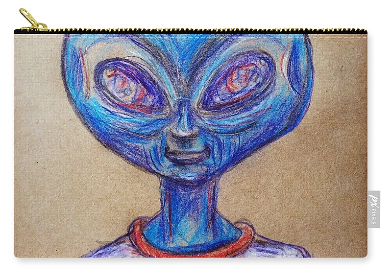 Livin Zip Pouch featuring the drawing The alien is L-I-V-I-N by Similar Alien