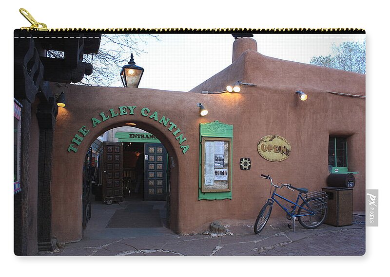 New Mexico Cantina Zip Pouch featuring the photograph The Alley Cantina by Carrie Godwin