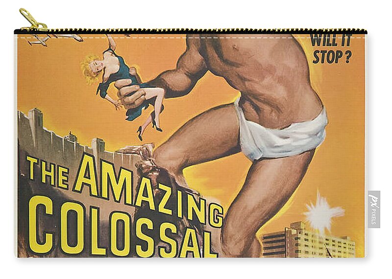 The Amazing Colossal Man Movie Poster Zip Pouch featuring the painting The Amazing Colossal Man Movie Poster by Vintage Collectables