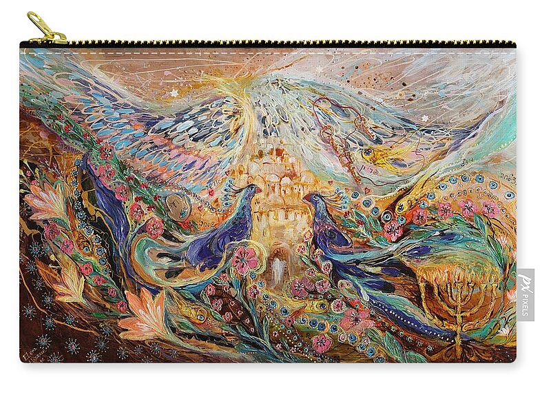 Modern Jewish Art Zip Pouch featuring the painting The Angel Wings #3 Spirit of Jerusalem by Elena Kotliarker