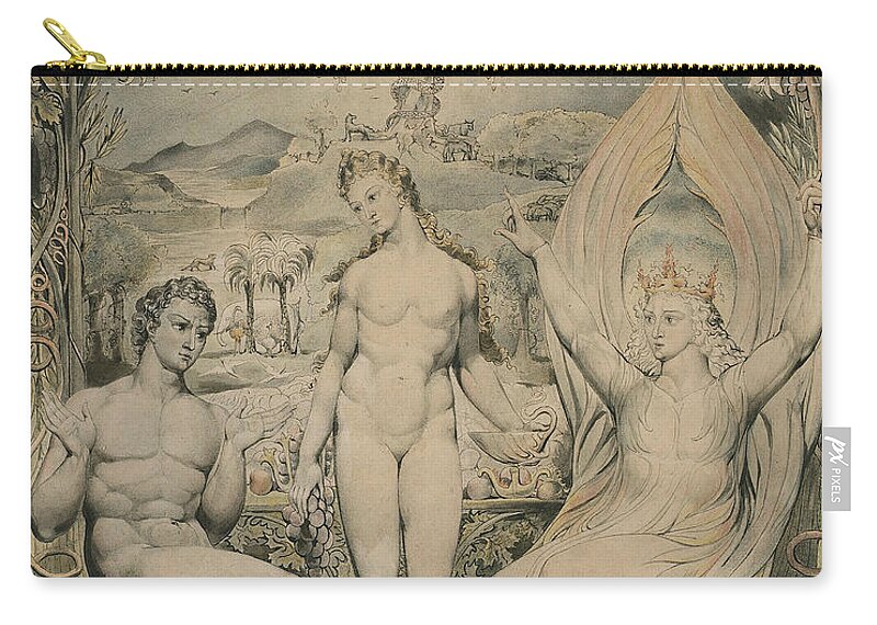 William Blake Zip Pouch featuring the painting The Archangel Raphael with Adam and Eve by William Blake