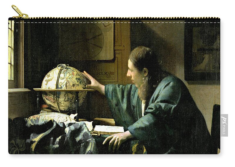 Jan Vermeer Zip Pouch featuring the painting The Astronomer by Jan Vermeer