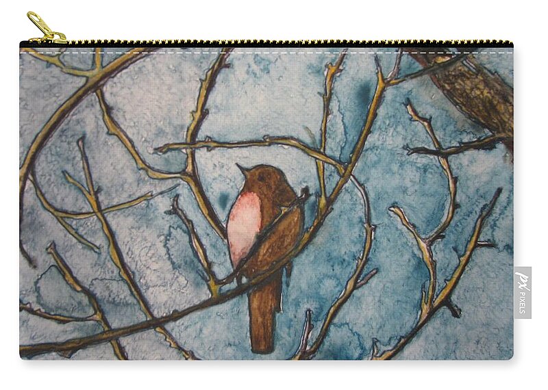 Robin Zip Pouch featuring the painting The Baby Robin by Patricia Arroyo