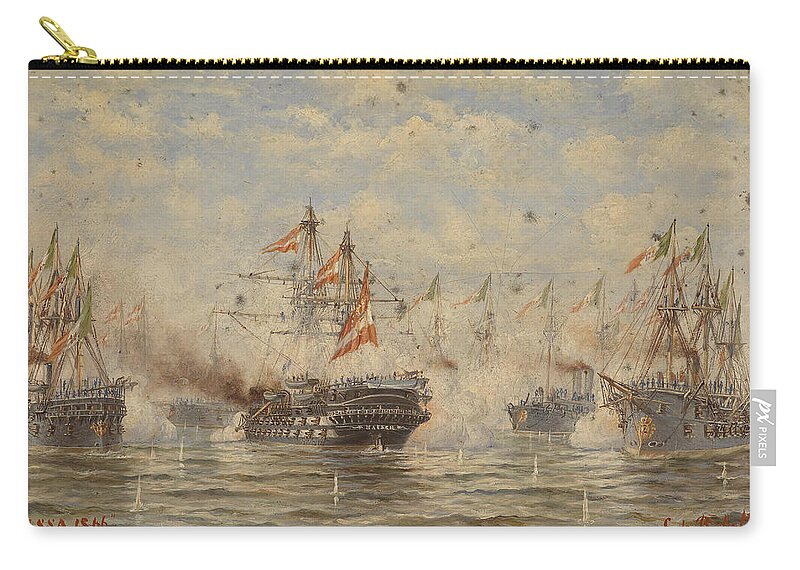 Ludwig Rubelli Von Sturmfest Zip Pouch featuring the painting The Battle of Lissa by Ludwig Rubelli von Sturmfest
