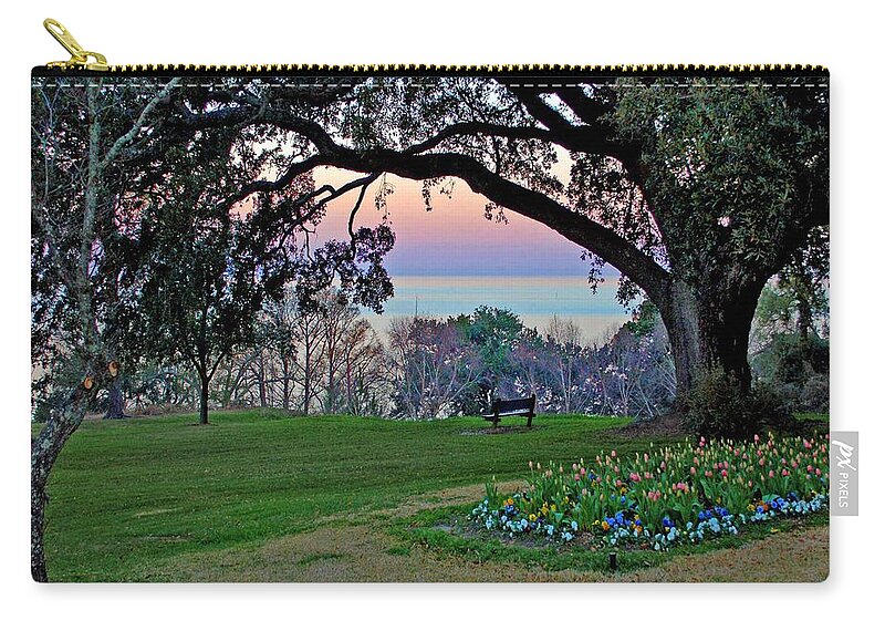 Fairhope Zip Pouch featuring the painting The Bay View Bench by Michael Thomas