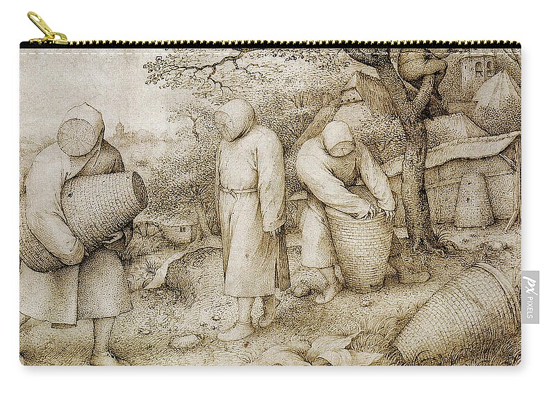 Netherlandish Painters Zip Pouch featuring the drawing The Beekeepers and the Birdnester by Pieter Bruegel the Elder