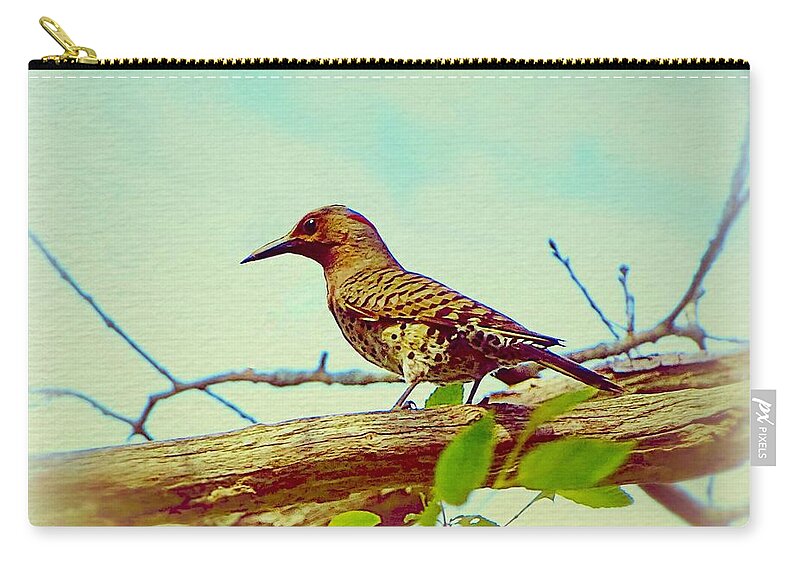 Bird Zip Pouch featuring the digital art The bird - chromatic editions by Lilia S